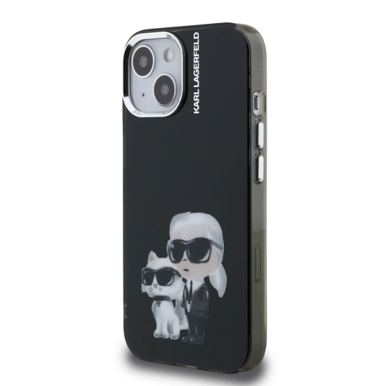 Husa Karl Lagerfeld IML Aquarelle Karl and Choupette pentru iPhone 15, Neagra (Bakr, KLHCP15SHMKCAQK) by www.silkase.ro
