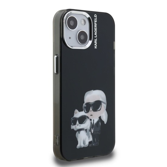 Husa Karl Lagerfeld IML Aquarelle Karl and Choupette pentru iPhone 15, Neagra (Bakr, KLHCP15SHMKCAQK) by www.silkase.ro