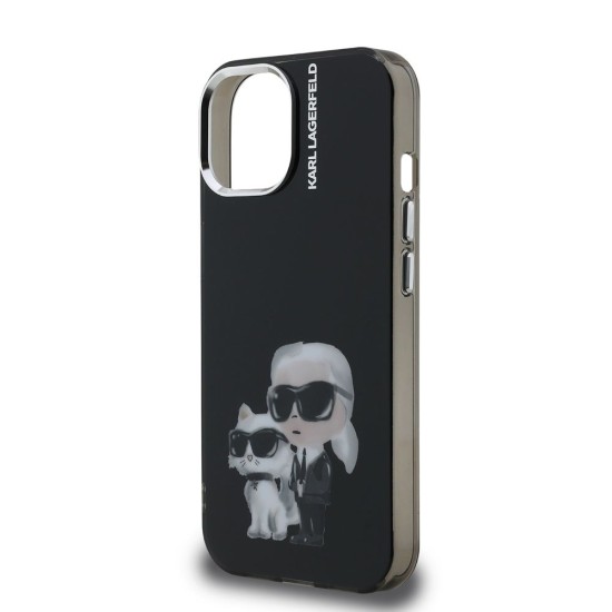 Husa Karl Lagerfeld IML Aquarelle Karl and Choupette pentru iPhone 15, Neagra (Bakr, KLHCP15SHMKCAQK) by www.silkase.ro