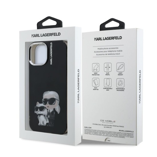 Husa Karl Lagerfeld IML Aquarelle Karl and Choupette pentru iPhone 15, Neagra (Bakr, KLHCP15SHMKCAQK) by www.silkase.ro