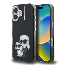 Husa Karl Lagerfeld IML Aquarelle Karl and Choupette pentru iPhone 16, Neagra