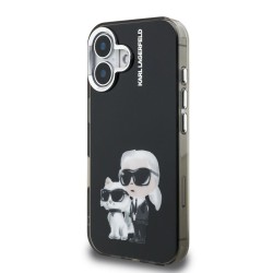 Husa Karl Lagerfeld IML Aquarelle Karl and Choupette pentru iPhone 16, Neagra