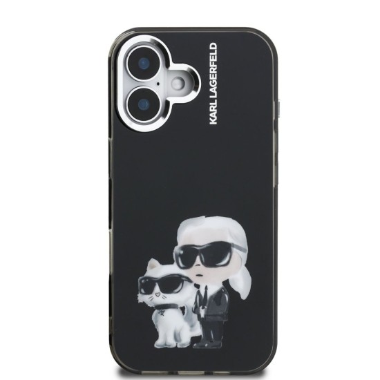 Husa Karl Lagerfeld IML Aquarelle Karl and Choupette pentru iPhone 16, Neagra (Bakr, KLHCP16SHMKCAQK) by www.silkase.ro