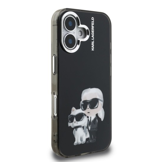 Husa Karl Lagerfeld IML Aquarelle Karl and Choupette pentru iPhone 16, Neagra (Bakr, KLHCP16SHMKCAQK) by www.silkase.ro