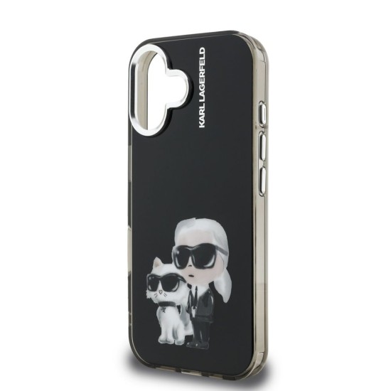 Husa Karl Lagerfeld IML Aquarelle Karl and Choupette pentru iPhone 16, Neagra (Bakr, KLHCP16SHMKCAQK) by www.silkase.ro