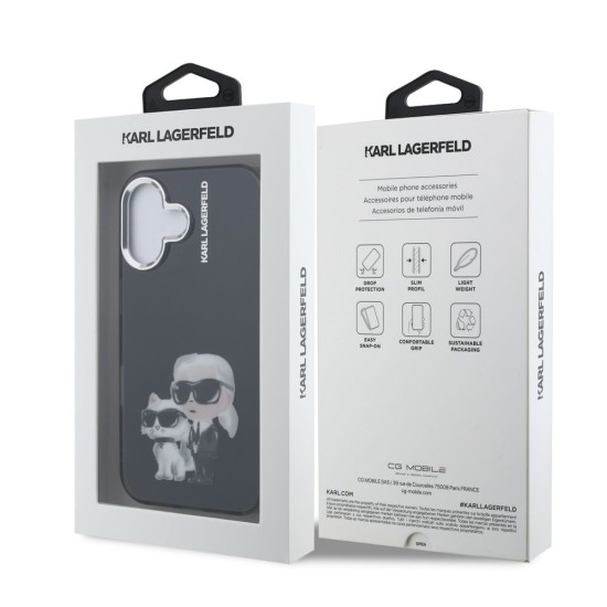Husa Karl Lagerfeld IML Aquarelle Karl and Choupette pentru iPhone 16, Neagra (Bakr, KLHCP16SHMKCAQK) by www.silkase.ro