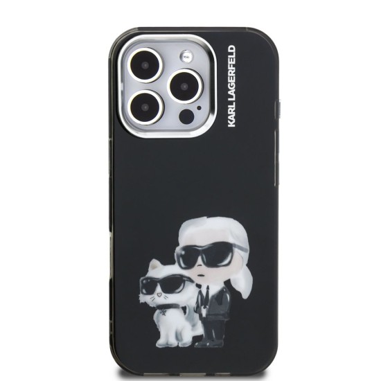 Husa Karl Lagerfeld IML Aquarelle Karl and Choupette pentru iPhone 16 Pro Max, Neagra (Bakr, KLHCP16XHMKCAQK) by www.silkase.ro