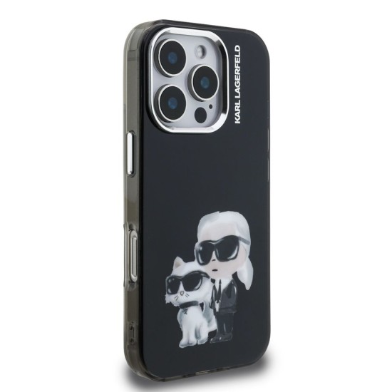 Husa Karl Lagerfeld IML Aquarelle Karl and Choupette pentru iPhone 16 Pro Max, Neagra (Bakr, KLHCP16XHMKCAQK) by www.silkase.ro