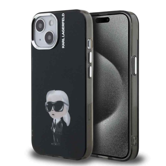 Husa Karl Lagerfeld IML Aquarelle Karl pentru iPhone 15, Neagra (Bakr, KLHCP15SHMKIAQK) by www.silkase.ro