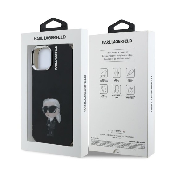 Husa Karl Lagerfeld IML Aquarelle Karl pentru iPhone 15, Neagra (Bakr, KLHCP15SHMKIAQK) by www.silkase.ro