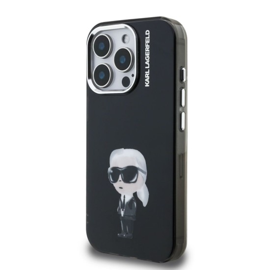 Husa Karl Lagerfeld IML Aquarelle Karl pentru iPhone 15 Pro, Neagra (Bakr, KLHCP15LHMKIAQK) by www.silkase.ro