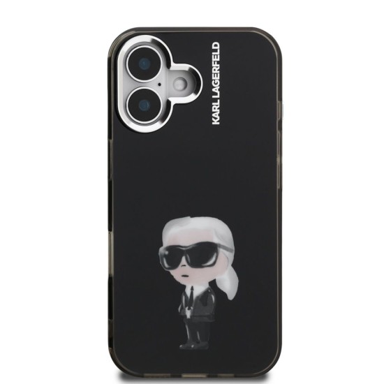 Husa Karl Lagerfeld IML Aquarelle Karl pentru iPhone 16, Neagra (Bakr, KLHCP16SHMKIAQK) by www.silkase.ro