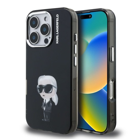 Husa Karl Lagerfeld IML Aquarelle Karl pentru iPhone 16 Pro, Neagra (Bakr, KLHCP16LHMKIAQK) by www.silkase.ro