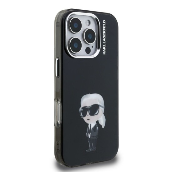 Husa Karl Lagerfeld IML Aquarelle Karl pentru iPhone 16 Pro Max, Neagra (Bakr, KLHCP16XHMKIAQK) by www.silkase.ro
