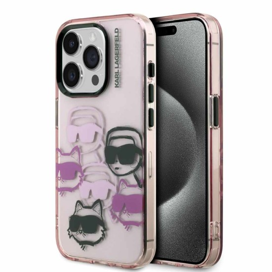 Husa Karl Lagerfeld IML Multi K&CH Heads pentru iPhone 15 Pro, Roz (Bakr, KLHCP15LHMCHKCP) by www.silkase.ro
