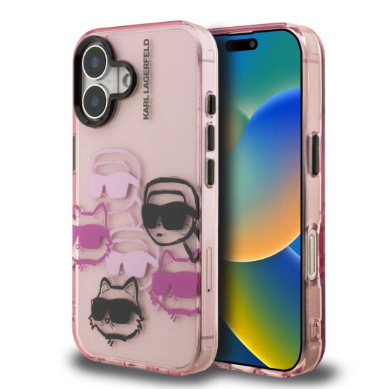 Husa Karl Lagerfeld IML Multi K&CH Heads pentru iPhone 16, Roz (Bakr, KLHCP16SHMCHKCP) by www.silkase.ro