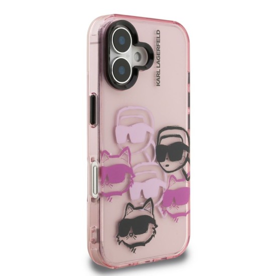 Husa Karl Lagerfeld IML Multi K&CH Heads pentru iPhone 16, Roz (Bakr, KLHCP16SHMCHKCP) by www.silkase.ro