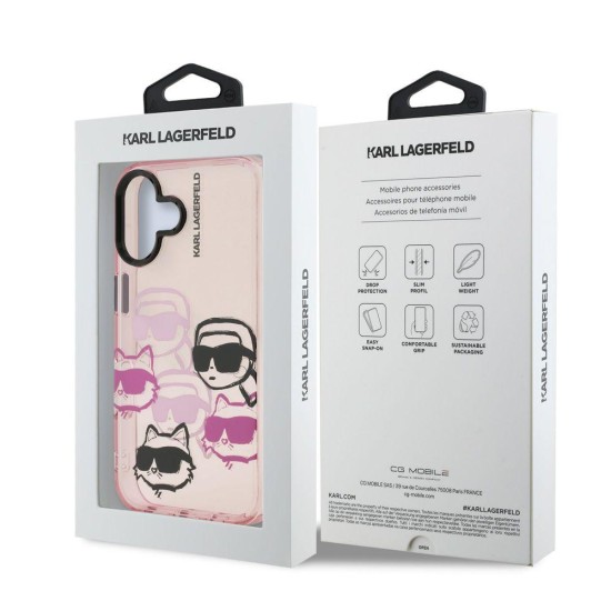 Husa Karl Lagerfeld IML Multi K&CH Heads pentru iPhone 16, Roz (Bakr, KLHCP16SHMCHKCP) by www.silkase.ro