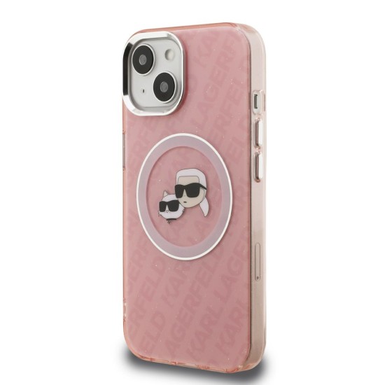 Husa Karl Lagerfeld IML K&CH Heads Repeated Logo MagSafe pentru iPhone 15, Roz (Bakr, KLHMP15SHMKBKCHP) by www.silkase.ro