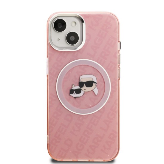 Husa Karl Lagerfeld IML K&CH Heads Repeated Logo MagSafe pentru iPhone 15, Roz (Bakr, KLHMP15SHMKBKCHP) by www.silkase.ro