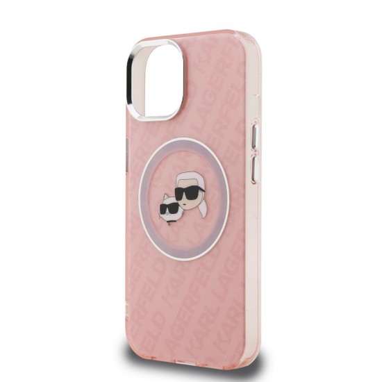 Husa Karl Lagerfeld IML K&CH Heads Repeated Logo MagSafe pentru iPhone 15, Roz (Bakr, KLHMP15SHMKBKCHP) by www.silkase.ro