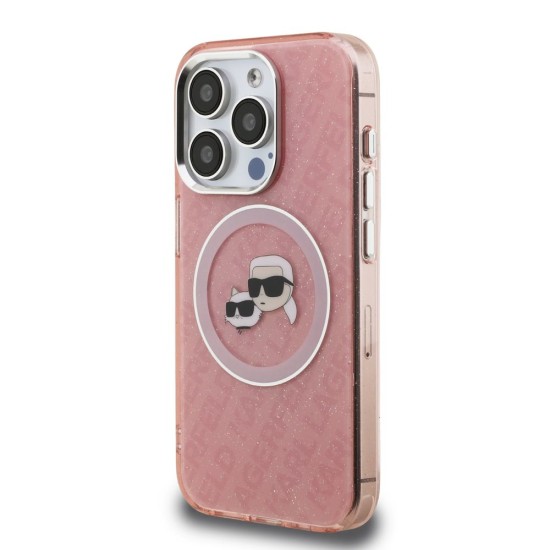 Husa Karl Lagerfeld IML K&CH Heads Repeated Logo MagSafe pentru iPhone 15 Pro Max, Roz (Bakr, KLHMP15XHMKBKCHP) by www.silkase.ro