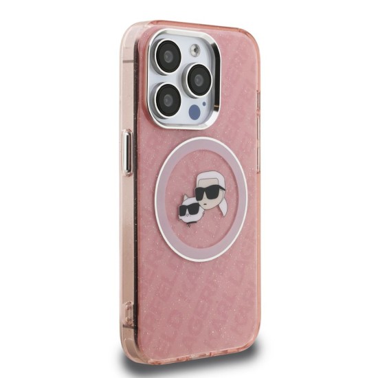 Husa Karl Lagerfeld IML K&CH Heads Repeated Logo MagSafe pentru iPhone 15 Pro Max, Roz (Bakr, KLHMP15XHMKBKCHP) by www.silkase.ro