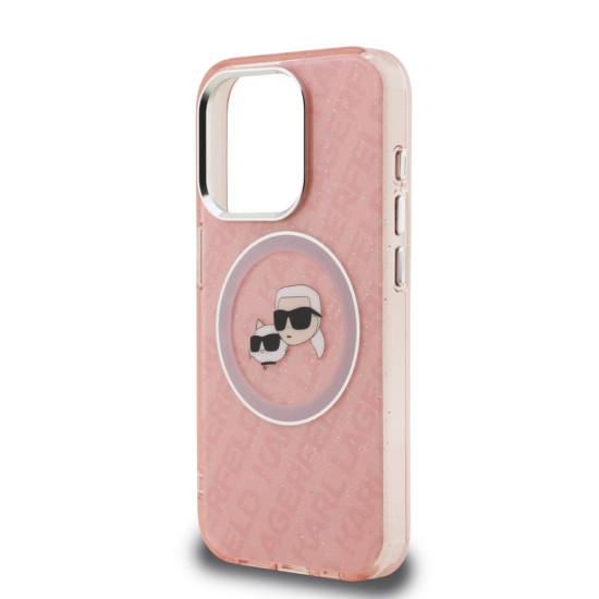 Husa Karl Lagerfeld IML K&CH Heads Repeated Logo MagSafe pentru iPhone 15 Pro Max, Roz (Bakr, KLHMP15XHMKBKCHP) by www.silkase.ro