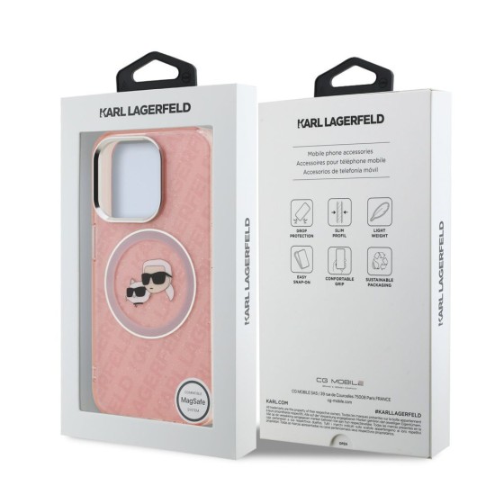 Husa Karl Lagerfeld IML K&CH Heads Repeated Logo MagSafe pentru iPhone 15 Pro Max, Roz (Bakr, KLHMP15XHMKBKCHP) by www.silkase.ro