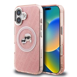 Husa Karl Lagerfeld IML K&CH Heads Repeated Logo MagSafe pentru iPhone 16, Roz