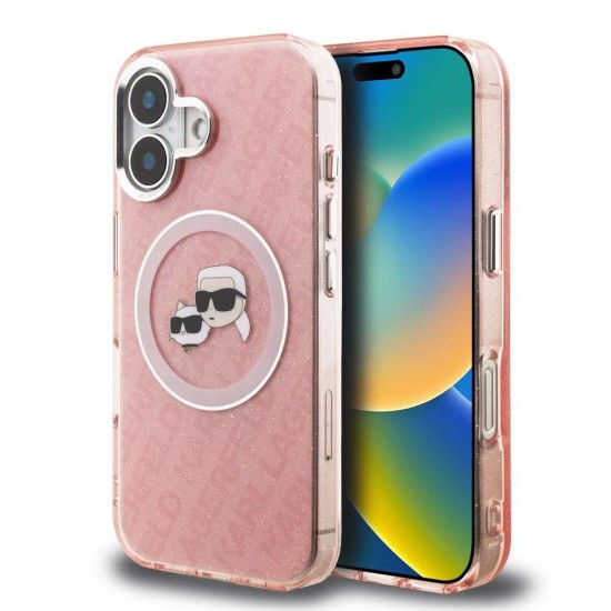 Husa Karl Lagerfeld IML K&CH Heads Repeated Logo MagSafe pentru iPhone 16, Roz (Bakr, KLHMP16SHMKBKCHP) by www.silkase.ro
