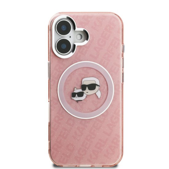 Husa Karl Lagerfeld IML K&CH Heads Repeated Logo MagSafe pentru iPhone 16, Roz (Bakr, KLHMP16SHMKBKCHP) by www.silkase.ro