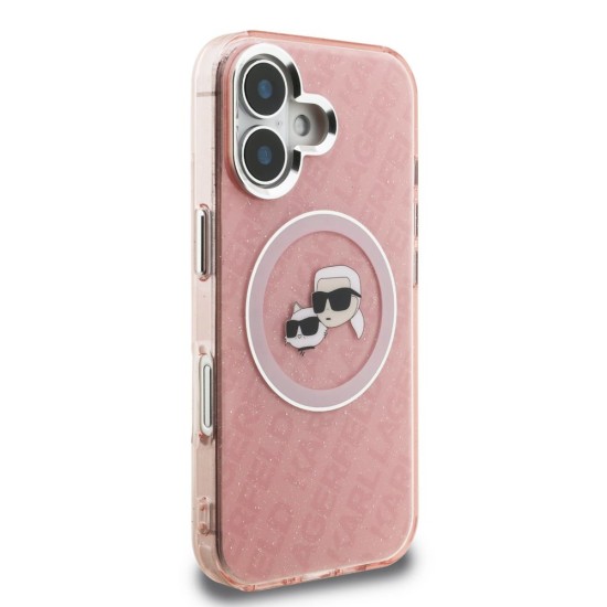 Husa Karl Lagerfeld IML K&CH Heads Repeated Logo MagSafe pentru iPhone 16, Roz (Bakr, KLHMP16SHMKBKCHP) by www.silkase.ro