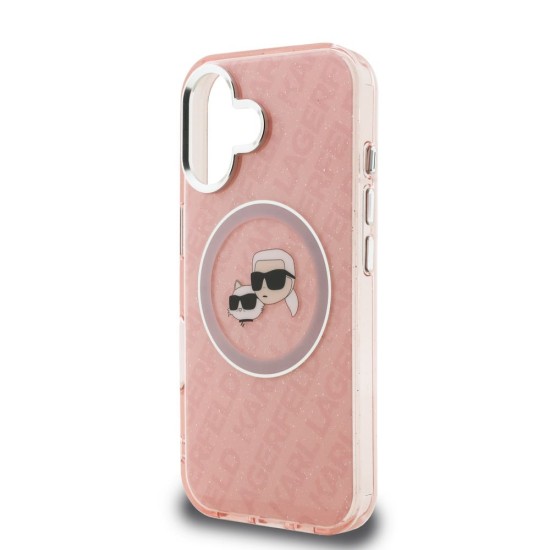 Husa Karl Lagerfeld IML K&CH Heads Repeated Logo MagSafe pentru iPhone 16, Roz (Bakr, KLHMP16SHMKBKCHP) by www.silkase.ro