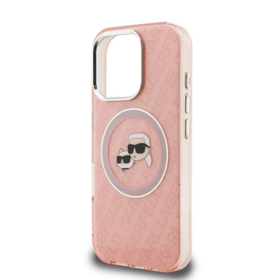 Husa Karl Lagerfeld IML K&CH Heads Repeated Logo MagSafe pentru iPhone 16 Pro, Roz (Bakr, KLHMP16LHMKBKCHP) by www.silkase.ro