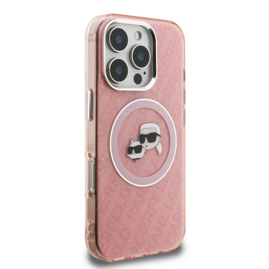 Husa Karl Lagerfeld IML K&CH Heads Repeated Logo MagSafe pentru iPhone 16 Pro Max, Roz (Bakr, KLHMP16XHMKBKCHP) by www.silkase.ro