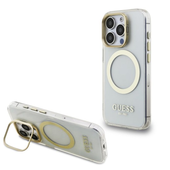 Husa Guess IML Gold Outline Stand MagSafe pentru iPhone 15 Pro Max, Transparenta Husa Guess IML Gold Outline Stand MagSafe pentru iPhone 15 Pro Max, Transparenta (Bakr, GUHMP15XHTRMSFD) by www.silkase.ro