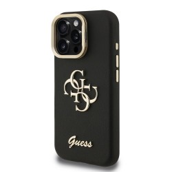 Husa Guess PU Grained 4G Logo Stand Camera Frame pentru iPhone 15 Pro, Neagra
