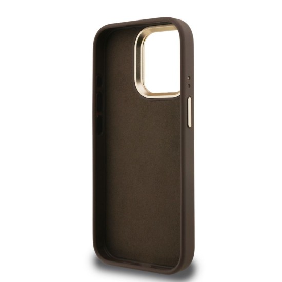 Husa Guess PU 4G Metal Logo Stand Camera Frame pentru iPhone 15 Pro, Maro (Bakr, GUHCP15LPCS4GP4W) by www.silkase.ro
