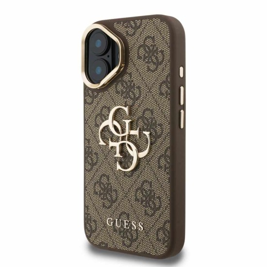 Husa Guess PU 4G Metal Logo Stand Camera Frame pentru iPhone 16, Maro (Bakr, GUHCP16SPCS4GP4W) by www.silkase.ro