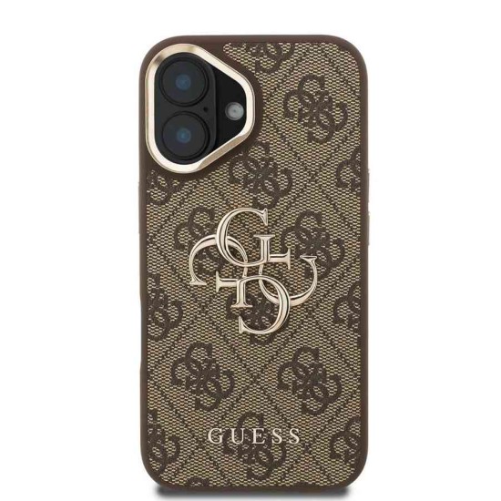 Husa Guess PU 4G Metal Logo Stand Camera Frame pentru iPhone 16, Maro (Bakr, GUHCP16SPCS4GP4W) by www.silkase.ro