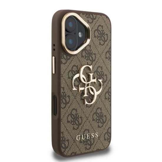 Husa Guess PU 4G Metal Logo Stand Camera Frame pentru iPhone 16, Maro (Bakr, GUHCP16SPCS4GP4W) by www.silkase.ro