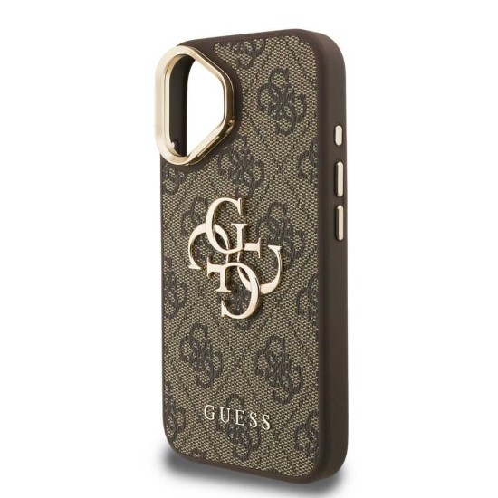 Husa Guess PU 4G Metal Logo Stand Camera Frame pentru iPhone 16, Maro (Bakr, GUHCP16SPCS4GP4W) by www.silkase.ro