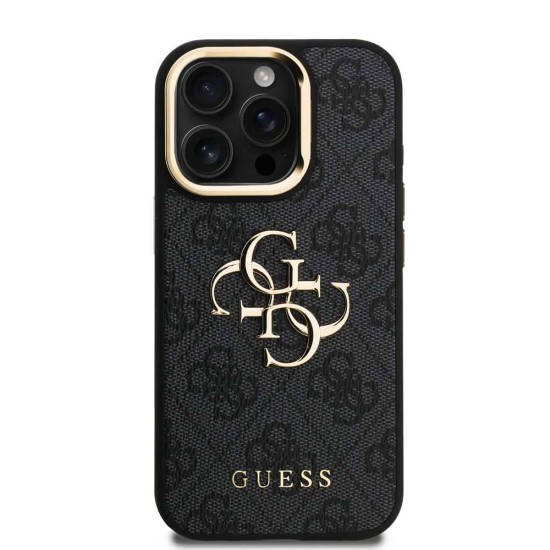 Husa Guess PU 4G Metal Logo Stand Camera Frame pentru iPhone 15 Pro Max, Neagra (Bakr, GUHCP15XPCS4GP4K) by www.silkase.ro