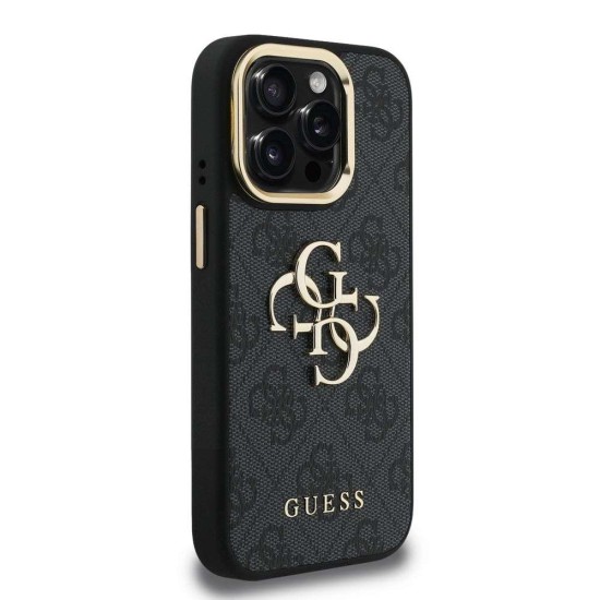 Husa Guess PU 4G Metal Logo Stand Camera Frame pentru iPhone 15 Pro Max, Neagra (Bakr, GUHCP15XPCS4GP4K) by www.silkase.ro