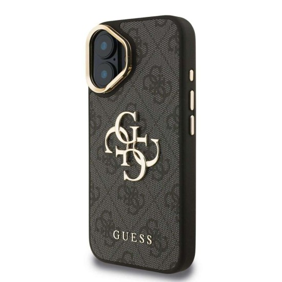Husa Guess PU 4G Metal Logo Stand Camera Frame pentru iPhone 16, Neagra (Bakr, GUHCP16SPCS4GP4K) by www.silkase.ro