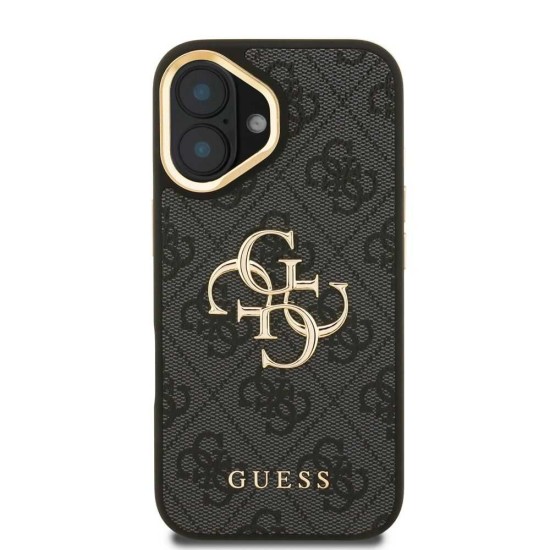 Husa Guess PU 4G Metal Logo Stand Camera Frame pentru iPhone 16, Neagra (Bakr, GUHCP16SPCS4GP4K) by www.silkase.ro