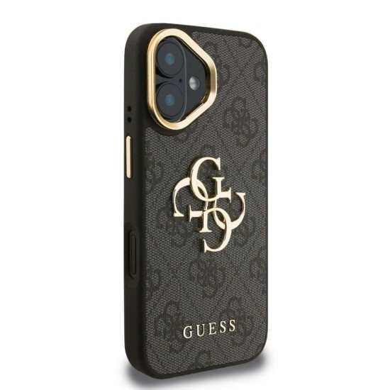 Husa Guess PU 4G Metal Logo Stand Camera Frame pentru iPhone 16, Neagra (Bakr, GUHCP16SPCS4GP4K) by www.silkase.ro
