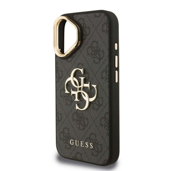Husa Guess PU 4G Metal Logo Stand Camera Frame pentru iPhone 16, Neagra (Bakr, GUHCP16SPCS4GP4K) by www.silkase.ro