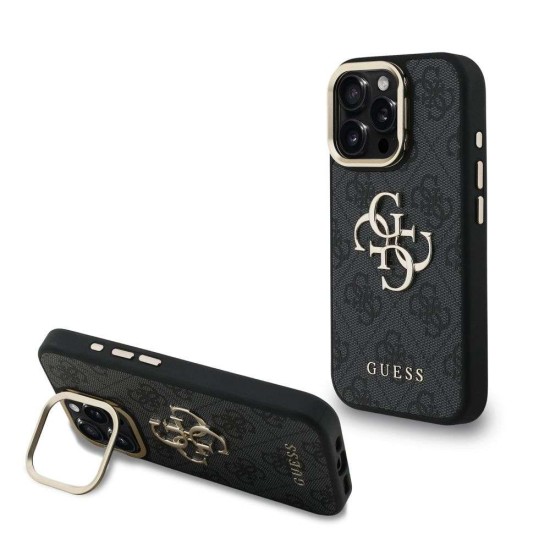 Husa Guess PU 4G Metal Logo Stand Camera Frame pentru iPhone 16 Pro, Neagra (Bakr, GUHCP16LPCS4GP4K) by www.silkase.ro